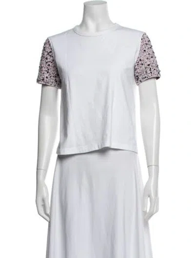 Pre-owned St John Tweed Pattern Crew Neck T-shirt In White