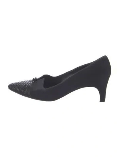 Pre-owned St John Tweed Pattern Crystal Embellishments Pumps In Blue