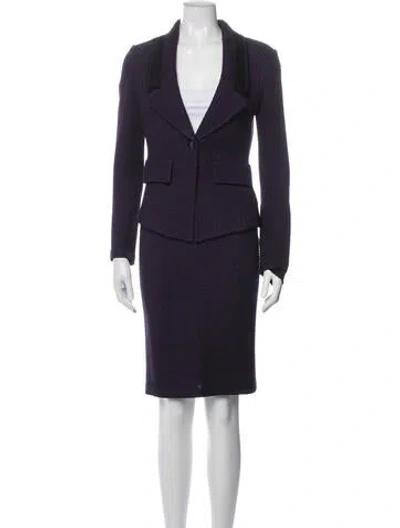 Pre-owned St John Tweed Pattern Crystal Embellishments Skirt Set In Purple