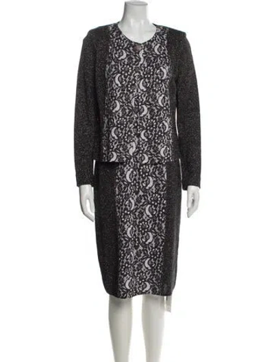 Pre-owned St John Tweed Pattern Dress Set In Black