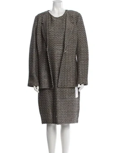Pre-owned St John Tweed Pattern Dress Set In Black