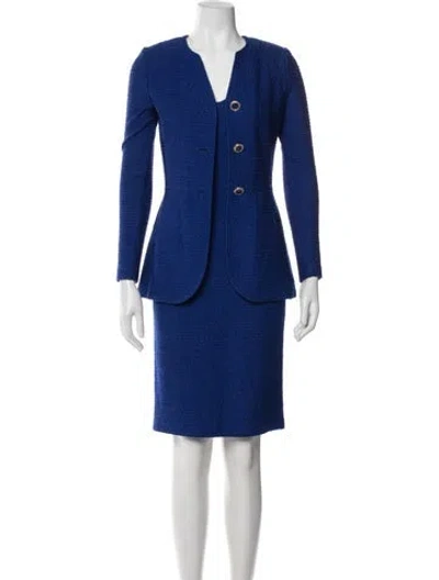 Pre-owned St John Tweed Pattern Dress Set In Blue