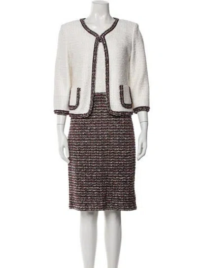 Pre-owned St John Tweed Pattern Dress Set In Neutral