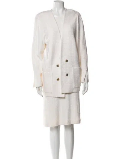 Pre-owned St John Tweed Pattern Embroidered Accent Dress Set W/ Tags In Neutral