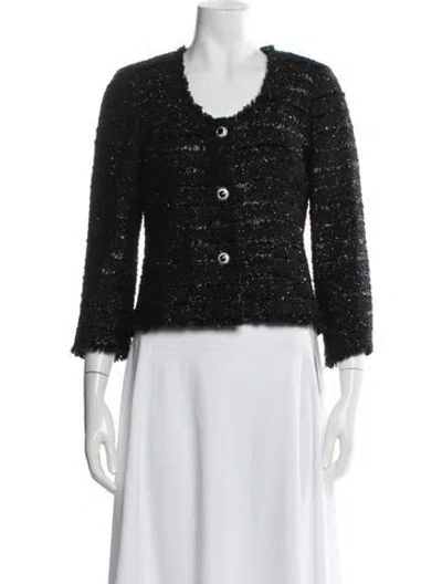 Pre-owned St John Tweed Pattern Evening Jacket In Black