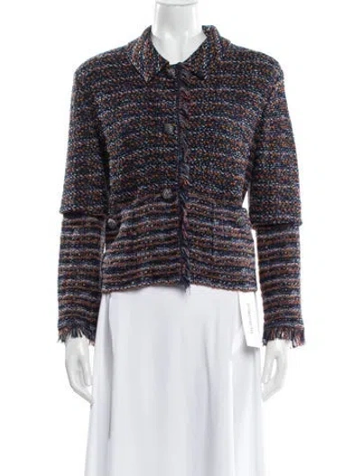 Pre-owned St John Tweed Pattern Evening Jacket In Blue