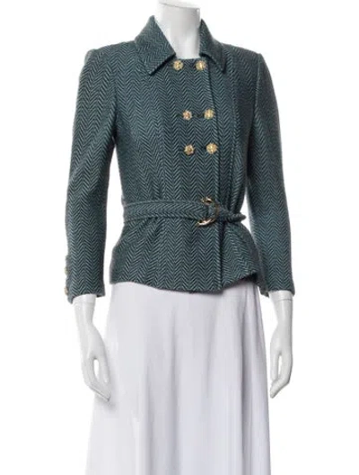 Pre-owned St John Tweed Pattern Evening Jacket In Blue