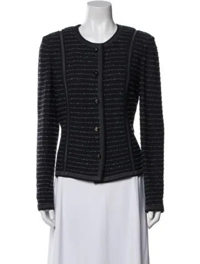 Pre-owned St John Tweed Pattern Evening Jacket In Blue