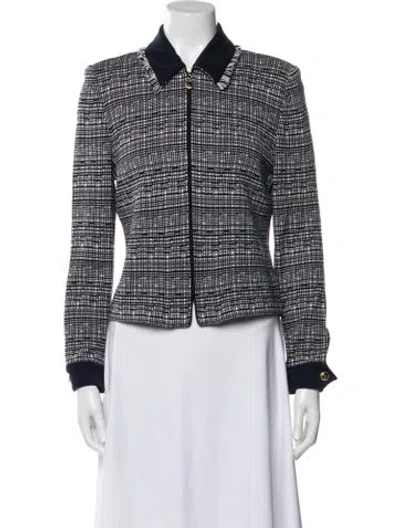 Pre-owned St John Tweed Pattern Evening Jacket In Blue