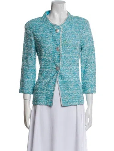 Pre-owned St John Tweed Pattern Evening Jacket In Blue