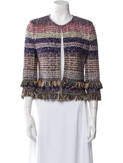 Pre-owned St John Tweed Pattern Evening Jacket In Blue