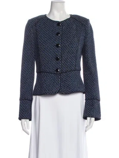 Pre-owned St John Tweed Pattern Evening Jacket In Blue