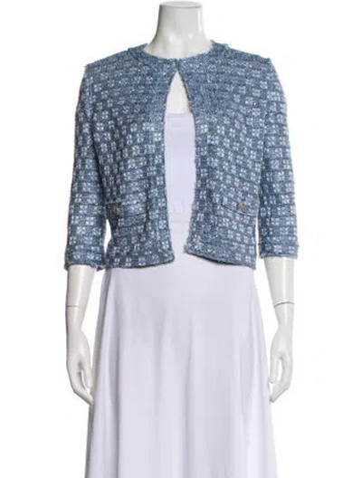 Pre-owned St John Tweed Pattern Evening Jacket In Blue