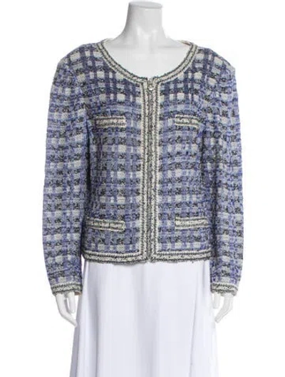Pre-owned St John Tweed Pattern Evening Jacket In Blue