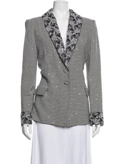 Pre-owned St John Tweed Pattern Evening Jacket In Blue/white