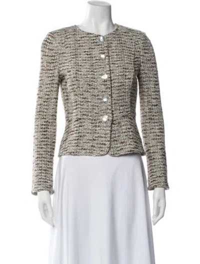 Pre-owned St John Tweed Pattern Evening Jacket In Brown