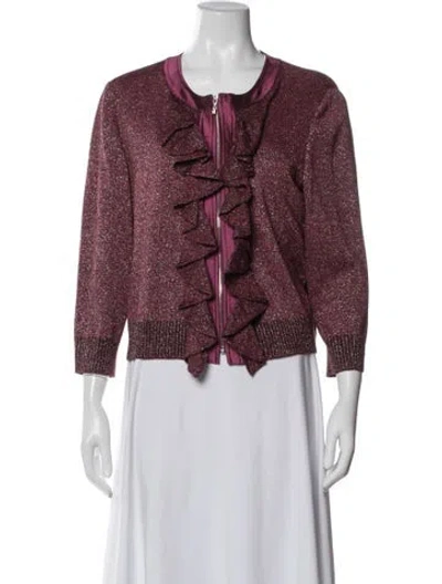 Pre-owned St John Tweed Pattern Evening Jacket In Burgundy