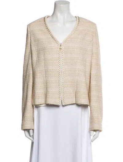 Pre-owned St John Tweed Pattern Evening Jacket In Gold