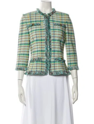 Pre-owned St John Tweed Pattern Evening Jacket In Green