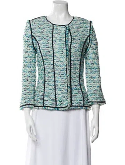 Pre-owned St John Tweed Pattern Evening Jacket In Green