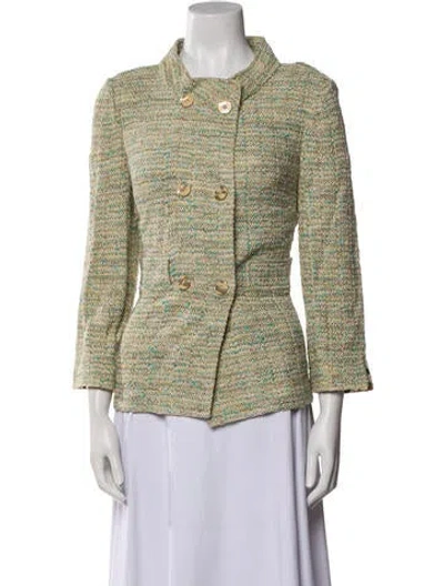 Pre-owned St John Tweed Pattern Evening Jacket In Green