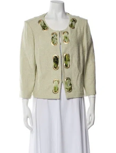 Pre-owned St John Tweed Pattern Evening Jacket In Green