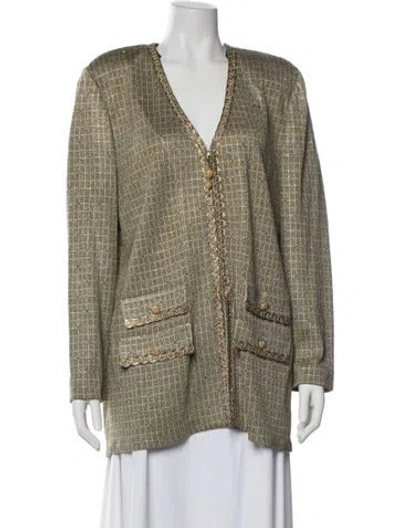 Pre-owned St John Tweed Pattern Evening Jacket In Green