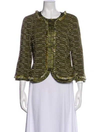 Pre-owned St John Tweed Pattern Evening Jacket In Green
