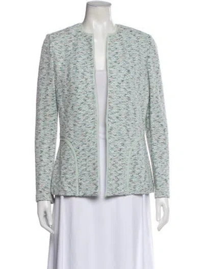 Pre-owned St John Tweed Pattern Evening Jacket In Green