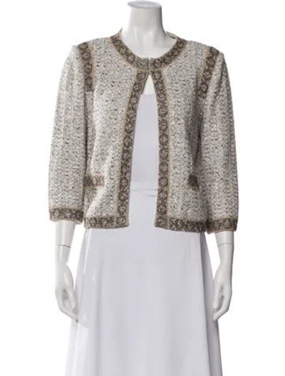 Pre-owned St John Tweed Pattern Evening Jacket In Neutral