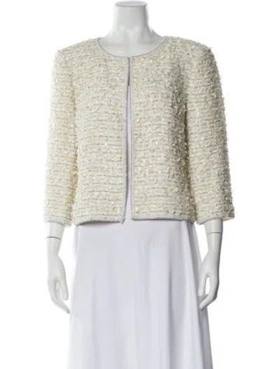 Pre-owned St John Tweed Pattern Evening Jacket In Neutral