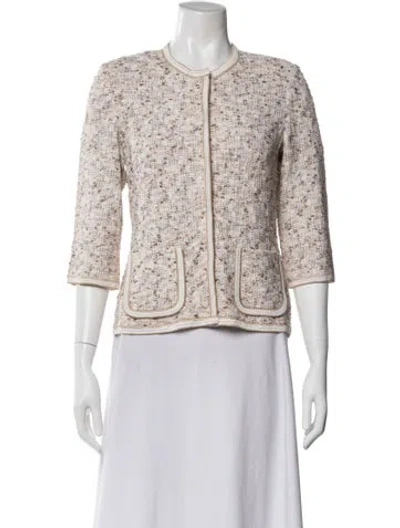 Pre-owned St John Tweed Pattern Evening Jacket In Neutral
