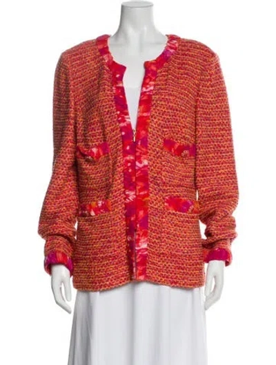 Pre-owned St John Tweed Pattern Evening Jacket In Orange