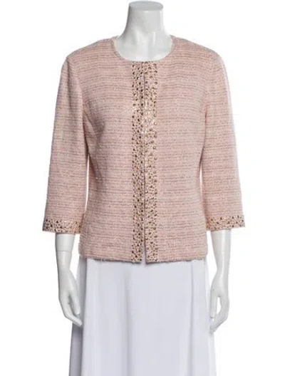 Pre-owned St John Tweed Pattern Evening Jacket In Pink
