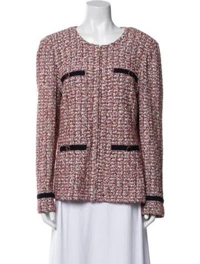 Pre-owned St John Tweed Pattern Evening Jacket In Red