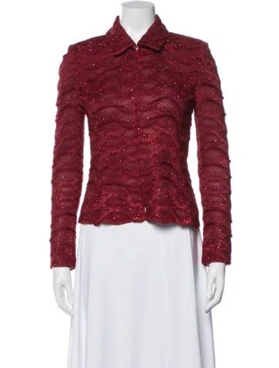 Pre-owned St John Tweed Pattern Evening Jacket In Red