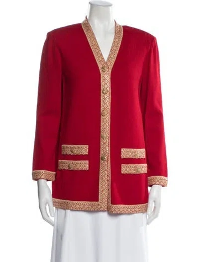 Pre-owned St John Tweed Pattern Evening Jacket In Red