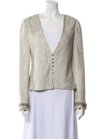 Pre-owned St John Tweed Pattern Evening Jacket In Silver