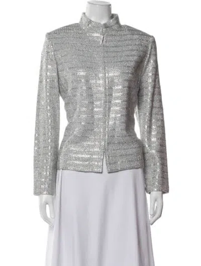 Pre-owned St John Tweed Pattern Evening Jacket In Silver