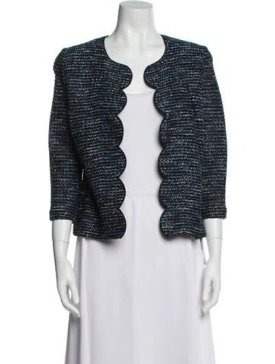 Pre-owned St John Tweed Pattern Evening Jacket W/ Tags In Blue