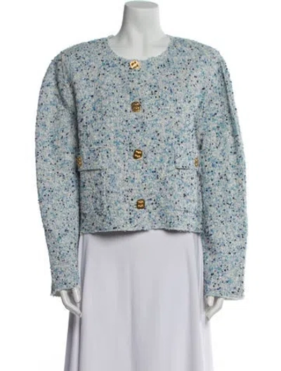 Pre-owned St John Tweed Pattern Evening Jacket W/ Tags In Blue