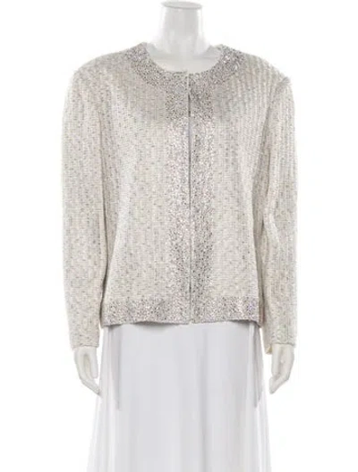 Pre-owned St John Tweed Pattern Evening Jacket W/ Tags In Blue