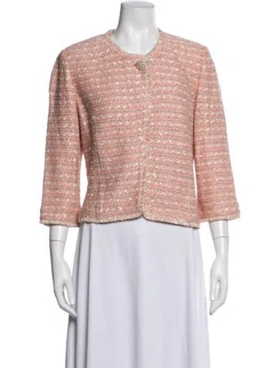 Pre-owned St John Tweed Pattern Evening Jacket W/ Tags In Metallic/pink