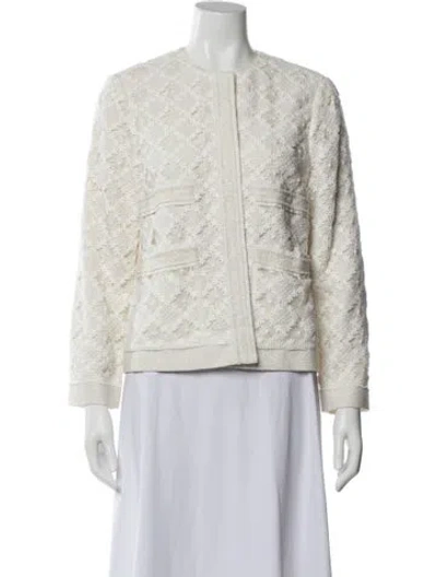 Pre-owned St John Tweed Pattern Evening Jacket In White