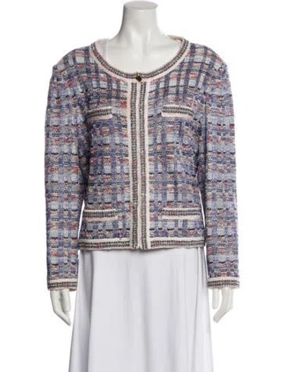 Pre-owned St John Tweed Pattern Evening Jacket In White