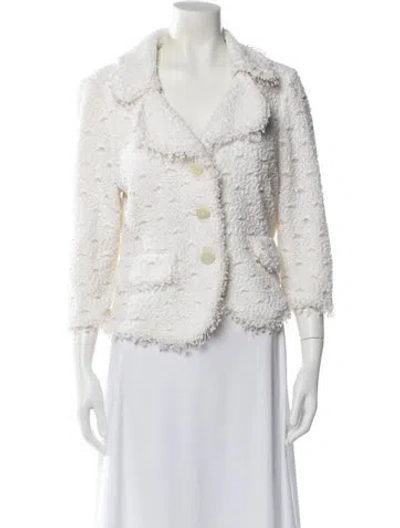 Pre-owned St John Tweed Pattern Faux Fur Jacket In Neutral