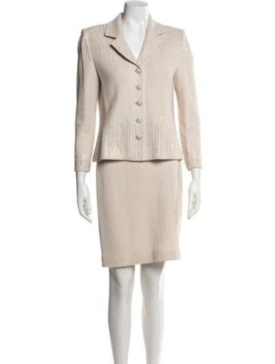 Pre-owned St John Tweed Pattern Glitter Accents Skirt Suit In Metallic/neutrals