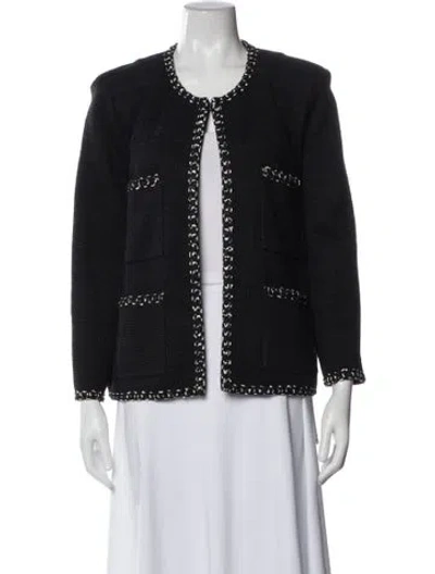 Pre-owned St John Tweed Pattern Jacket In Black