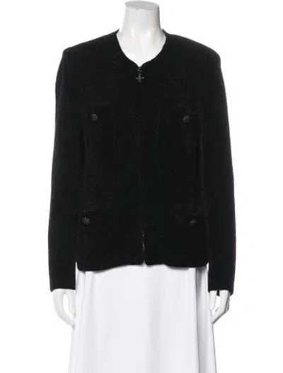 Pre-owned St John Tweed Pattern Jacket In Black