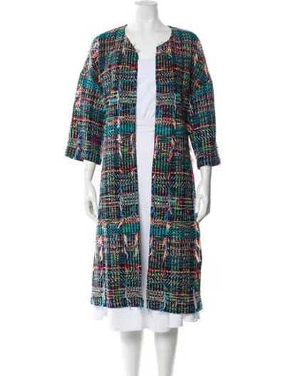 Pre-owned St John Tweed Pattern Jacket In Blue